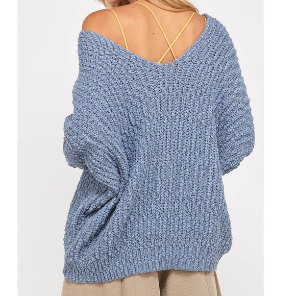 ✨LAST Misty Blue Double Vneck pullover sweater top - Picture 5 of 8